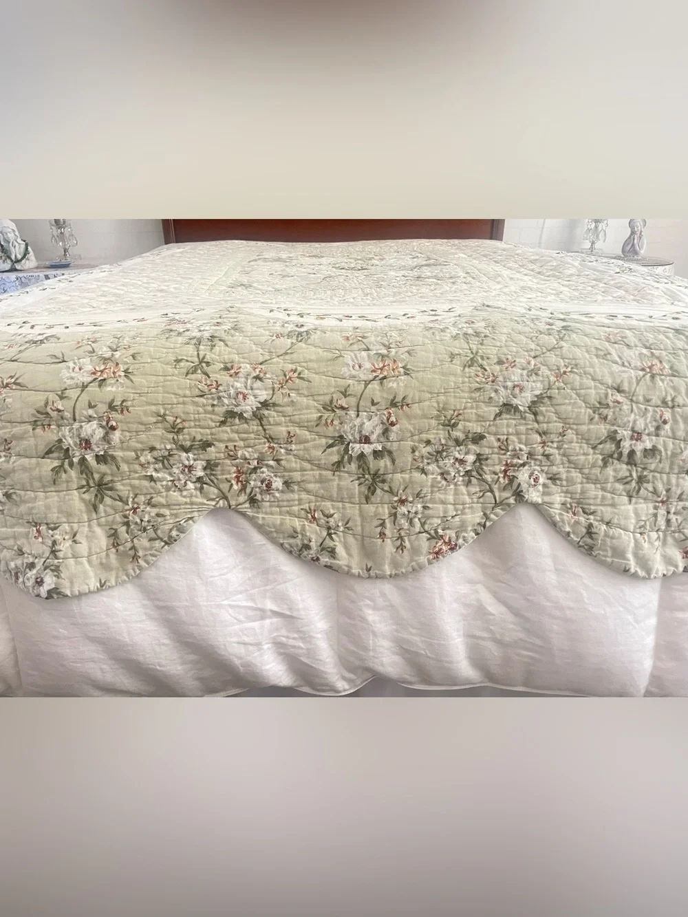 Vintage Waverly Hand Quilted Coverlet Cotton Garden Room Magnolia 72x84